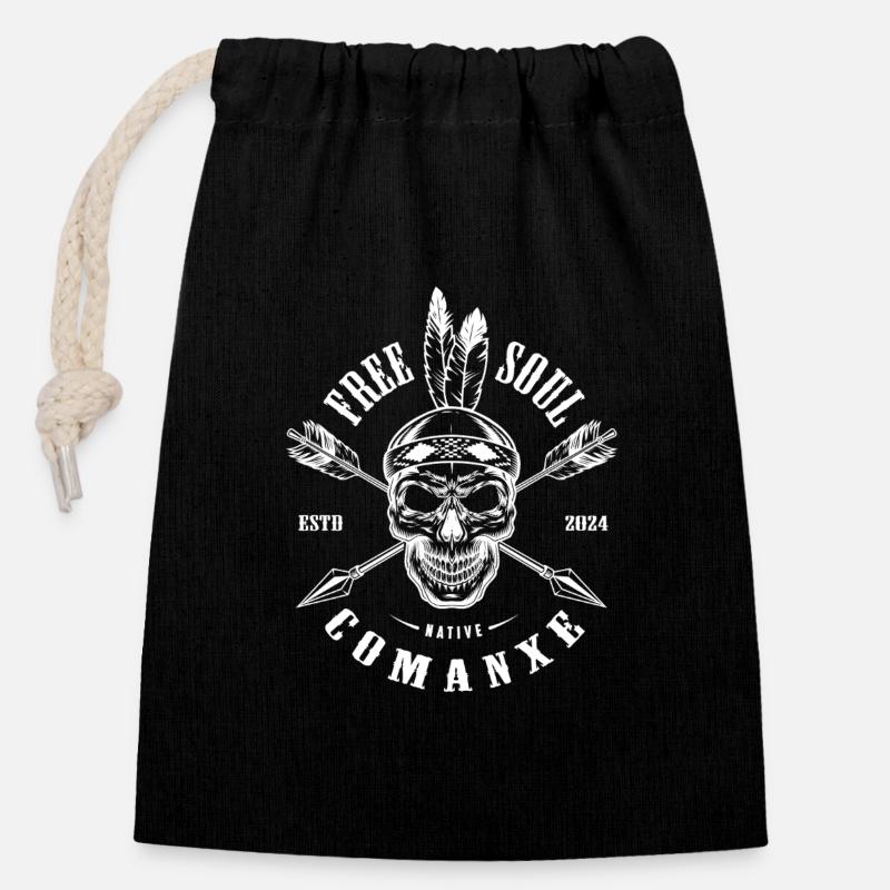 Logo du Crâne punk avec des flèches - Sac cadeau en coton avec cordon (14 x 20 cm) - noir