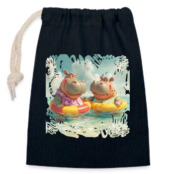 South Sea Hippos in Swimming Rings - Closable cotton gift bag (14x20cm) - navy - Front