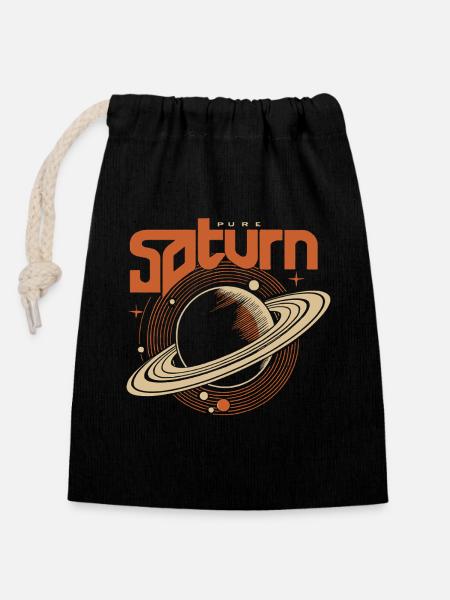 Saturn Retro Orbital - Verschließbarer Geschenkbeutel aus Baumwolle (14x20cm) - Schwarz