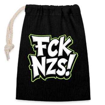 FCK NZS Statement against Racism - Closable cotton gift bag (14x20cm) - black - Front