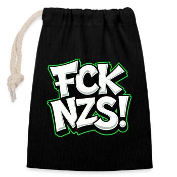 FCK NZS Statement gegen Rassismus - Verschließbarer Geschenkbeutel aus Baumwolle (14x20cm) - Schwarz - Vorne