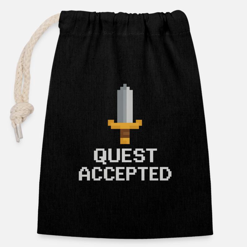 Sword Pixel Accepté par la quête - Sac cadeau en coton avec cordon (14 x 20 cm) - noir