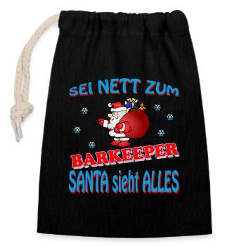 SANTA BARKEEPER - Verschließbarer Geschenkbeutel aus Baumwolle (14x20cm) - Schwarz - Vorne