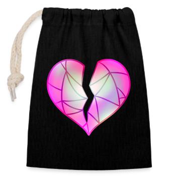 Broken Pink Heart - Closable cotton gift bag (14x20cm) - black - Front
