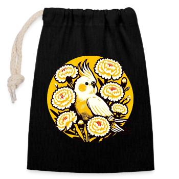 Calopsitte ensoleillée en soucis - Sac cadeau en coton avec cordon (14 x 20 cm) - noir - Devant