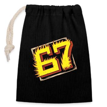 Flaming 67 Brainrot Emblem - Verschließbarer Geschenkbeutel aus Baumwolle (14x20cm) - Schwarz - Vorne
