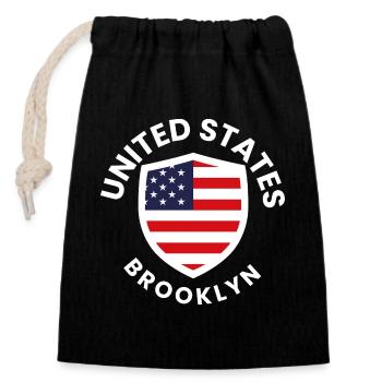 Brooklyn USA Shield mit Flagge - Verschließbarer Geschenkbeutel aus Baumwolle (14x20cm) - Schwarz - Vorne