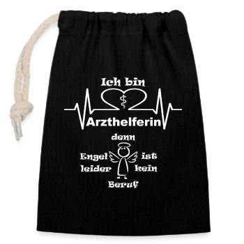 Ich bin Arzthelferin - Engel im Beruf - Verschließbarer Geschenkbeutel aus Baumwolle (14x20cm) - Schwarz - Vorne