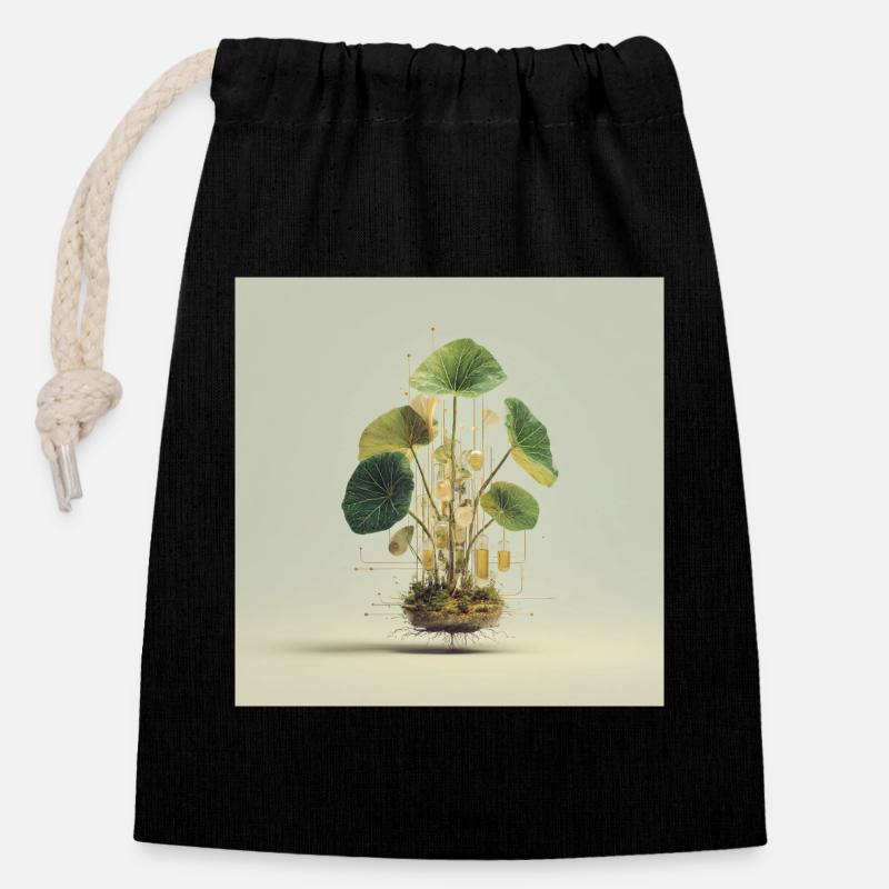 TechnoPlant: Golden Knots - Closable cotton gift bag (14x20cm) - black