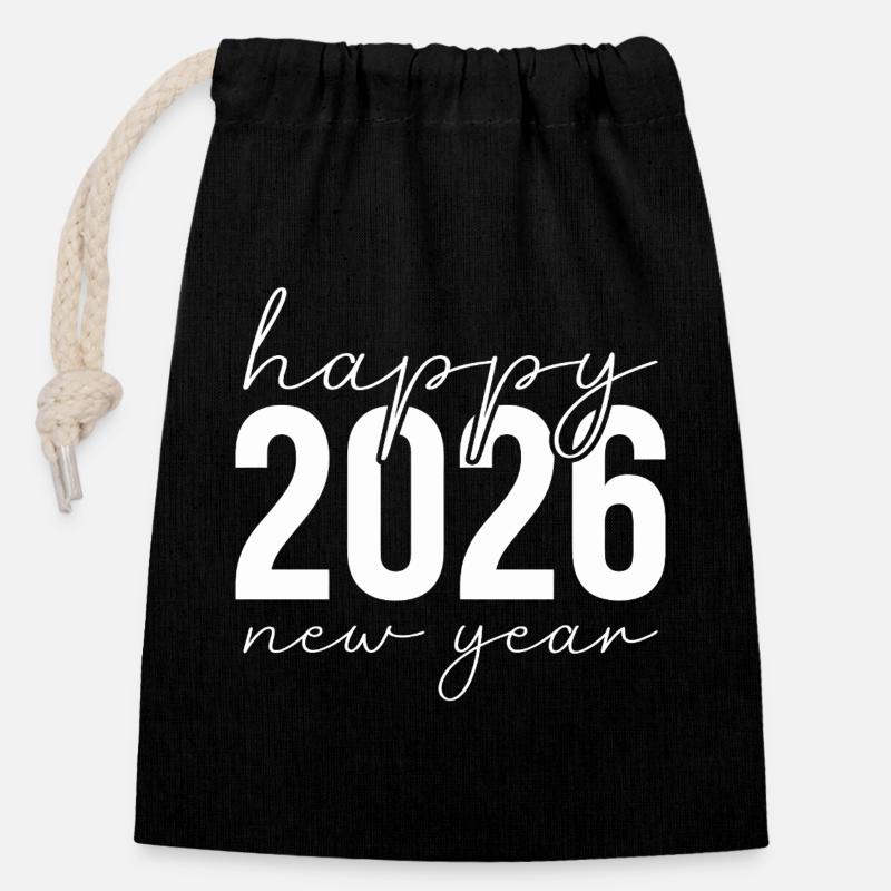 Lettrage du Jubilé du Nouvel An 2026 - Sac cadeau en coton avec cordon (14 x 20 cm) - noir