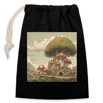 Mushroom kingdom - Verschließbarer Geschenkbeutel aus Baumwolle (14x20cm) - Schwarz - Vorne