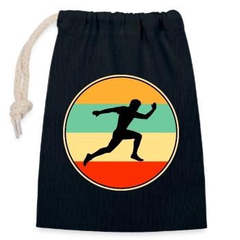 Male Runner Retro Sunset Vintage Athlete Sport Gif - Closable cotton gift bag (14x20cm) - navy - Front