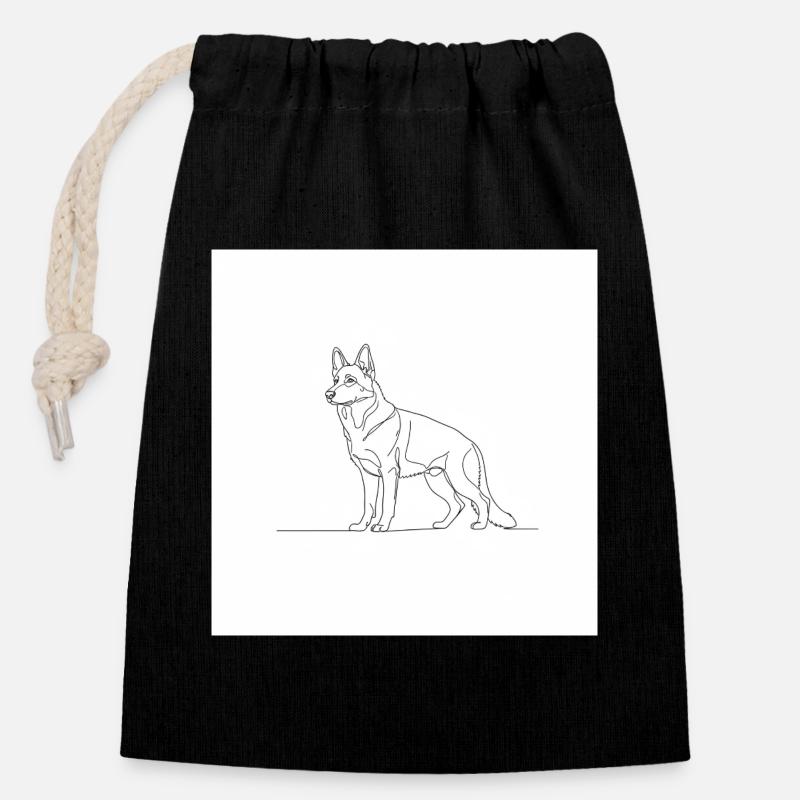 Minimalistische Schäferhund-Linie - Verschließbarer Geschenkbeutel aus Baumwolle (14x20cm) - Schwarz