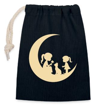 Mädchen Blume Katze auf dem Mond Silhouette - Verschließbarer Geschenkbeutel aus Baumwolle (14x20cm) - Navy - Vorne