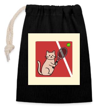 Cats, Tennis Player, Tennis - Closable cotton gift bag (14x20cm) - black - Front
