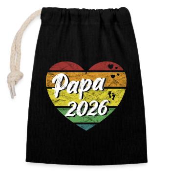 Dad 2026 Dad 2026 Dad-to-be retro vintage - Closable cotton gift bag (14x20cm) - black - Front