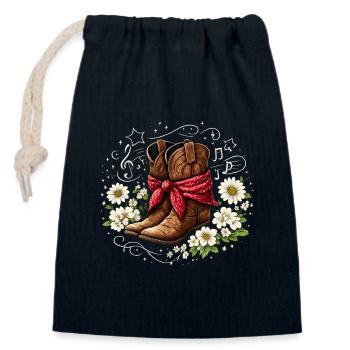 Cowboystiefel mit rotem Halstuch Blüten Noten - Verschließbarer Geschenkbeutel aus Baumwolle (14x20cm) - Navy - Vorne