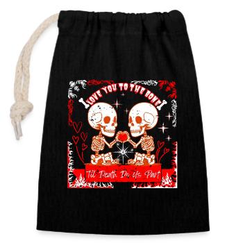 Mignonne Valentin squelette - T’aime jusqu’à l’Os Tee - Sac cadeau en coton avec cordon (14 x 20 cm) - noir - Devant