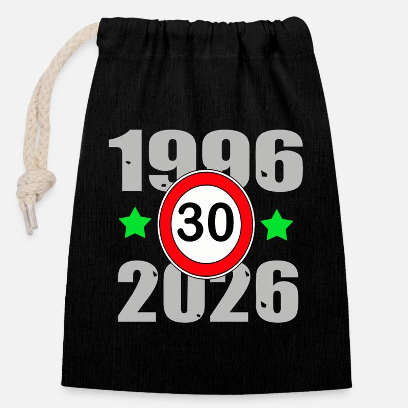 Anniversaire 30, 30 ans 1996 à 2026 - Sac cadeau en coton avec cordon (14 x 20 cm) - noir