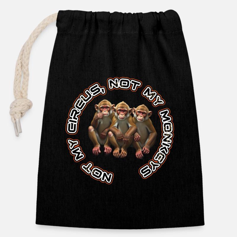 Not My Monkey Trio - Closable cotton gift bag (14x20cm) - black