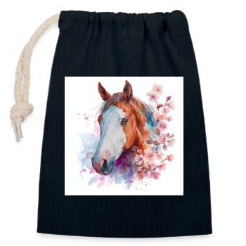 Watercolor Horse and Cherry Blossoms - Closable cotton gift bag (14x20cm) - navy - Front