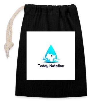Teddy Bear and Wave Swim - Closable cotton gift bag (14x20cm) - black - Front