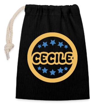 First name Cecile - Closable cotton gift bag (14x20cm) - black - Front