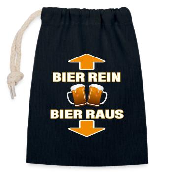 BIÈRE À L’ENTRÉE - BIÈRE À L’EXTÉRIEUR - Sac cadeau en coton avec cordon (14 x 20 cm) - bleu marine - Devant