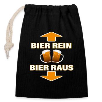BEER IN - BEER OUT - Closable cotton gift bag (14x20cm) - black - Front