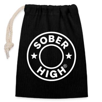 Live clean. Feel high. soberhigh. - Closable cotton gift bag (14x20cm) - black - Front