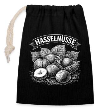 Haselnüsse Banner Illustration - Verschließbarer Geschenkbeutel aus Baumwolle (14x20cm) - Schwarz - Vorne