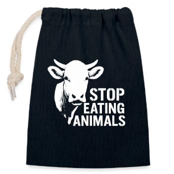 Cow Silhouette Stop Eating Animals - Closable cotton gift bag (14x20cm) - navy - Front