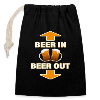 BEER IN - BEER OUT - Closable cotton gift bag (14x20cm) - black - Front