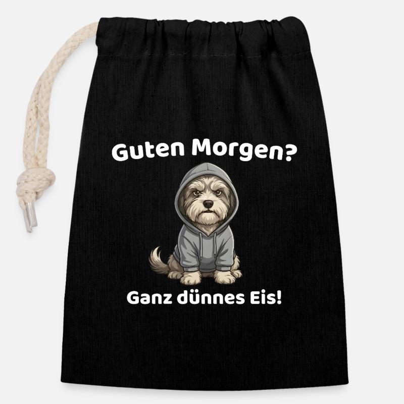 Guten Morgen Ganz Dünnes Eis Hund - Verschließbarer Geschenkbeutel aus Baumwolle (14x20cm) - Schwarz