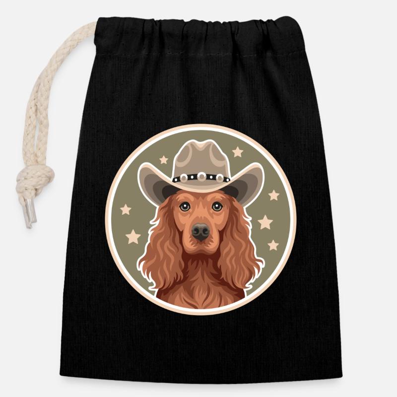 Cocker Spaniel Cowboy - Sac cadeau en coton avec cordon (14 x 20 cm) - noir