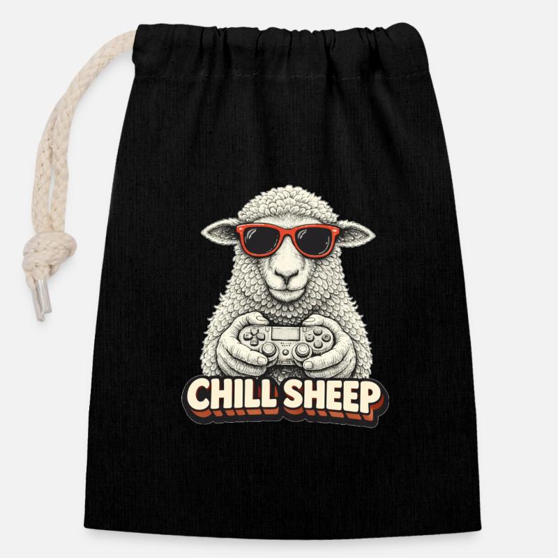 Chill Sheep Gaming Grafik - Verschließbarer Geschenkbeutel aus Baumwolle (14x20cm) - Schwarz