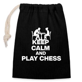 RESTE CALME ET JOUE AUX ÉCHECS ! FANS D’ÉCHECS Noir - Sac cadeau en coton avec cordon (14 x 20 cm) - noir - Devant
