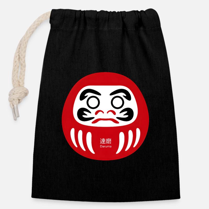 Daruma Focus - Verschließbarer Geschenkbeutel aus Baumwolle (14x20cm) - Schwarz