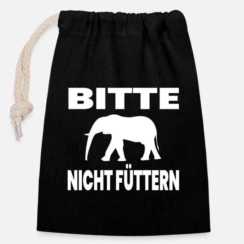 Elefant - Verschließbarer Geschenkbeutel aus Baumwolle (14x20cm) - Schwarz
