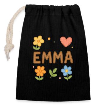Emma floral with name - Closable cotton gift bag (14x20cm) - black - Front