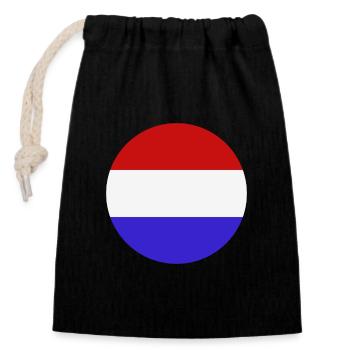 Niederländische Rundflagge - Verschließbarer Geschenkbeutel aus Baumwolle (14x20cm) - Schwarz - Vorne