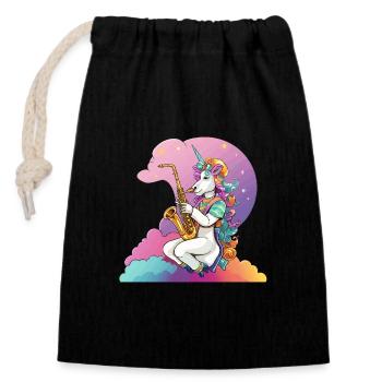 Saxophone Unicorn in the Rainbow - Closable cotton gift bag (14x20cm) - black - Front