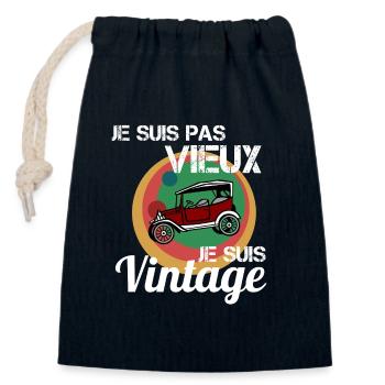 Je suis pas vieux Vintage automobile - Sac cadeau en coton avec cordon (14 x 20 cm) - bleu marine - Devant