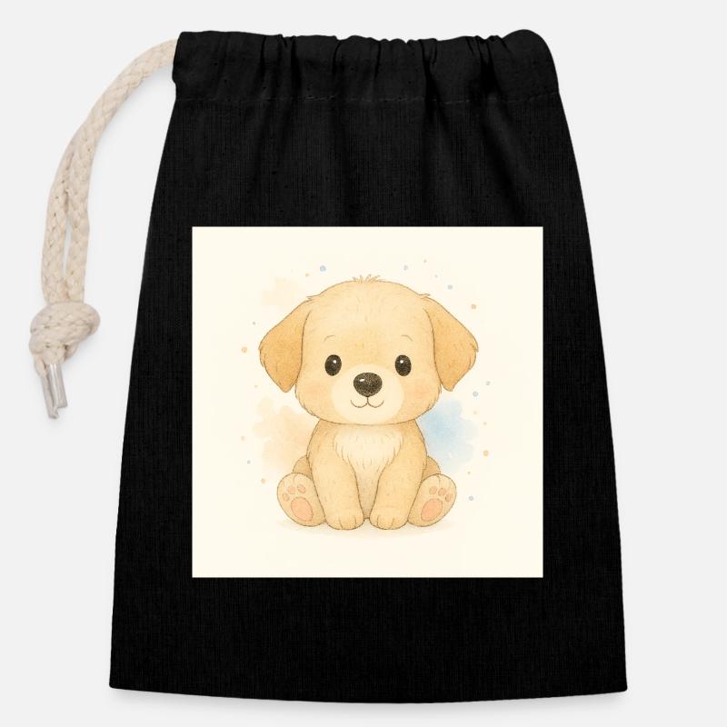 Kindermotiv_Welpen - Sac cadeau en coton avec cordon (14 x 20 cm) - noir