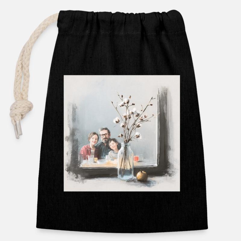 Family breakfast - Closable cotton gift bag (14x20cm) - black