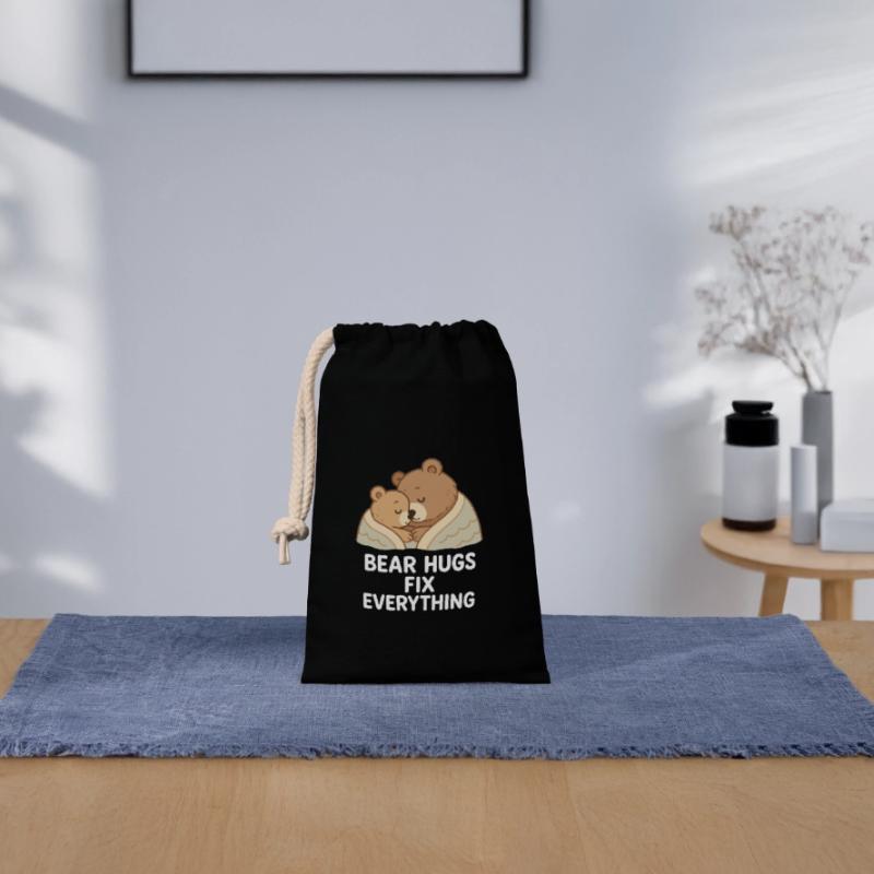 Two Bears Hug – Bear Hugs Fix Everything Closable cotton gift bag (14x20cm)