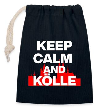 RESTE CALME ET KÖLLE ! COLOGNE LOVE KÖLSCH LOVER blanc - Sac cadeau en coton avec cordon (14 x 20 cm) - bleu marine - Devant