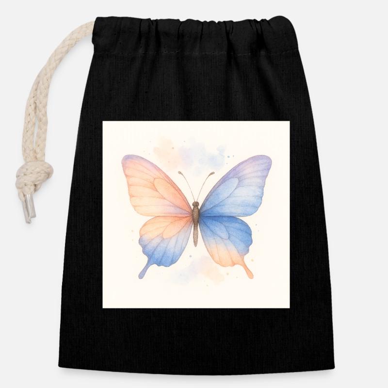 Butterfly - Verschließbarer Geschenkbeutel aus Baumwolle (14x20cm) - Schwarz