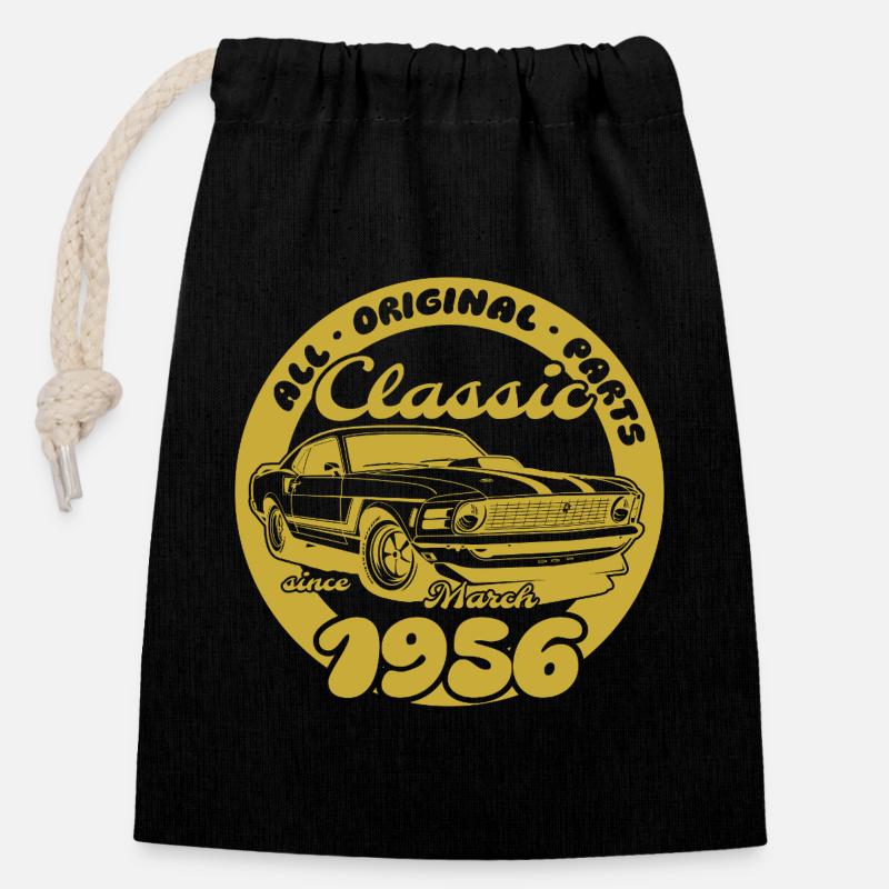 70. Geburtstag - Klassiker Musclecar 03/1956 - Verschließbarer Geschenkbeutel aus Baumwolle (14x20cm) - Schwarz