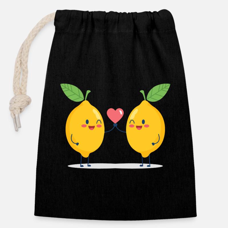Cuddly lime love - Closable cotton gift bag (14x20cm) - black